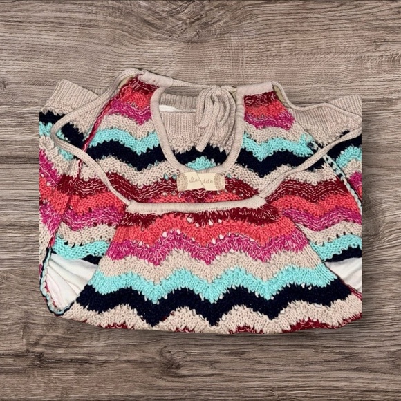 Altar'd State Medium Boho Multicolor Chevron Knit Crocheted Halter Neck Crop Top - Picture 4 of 4